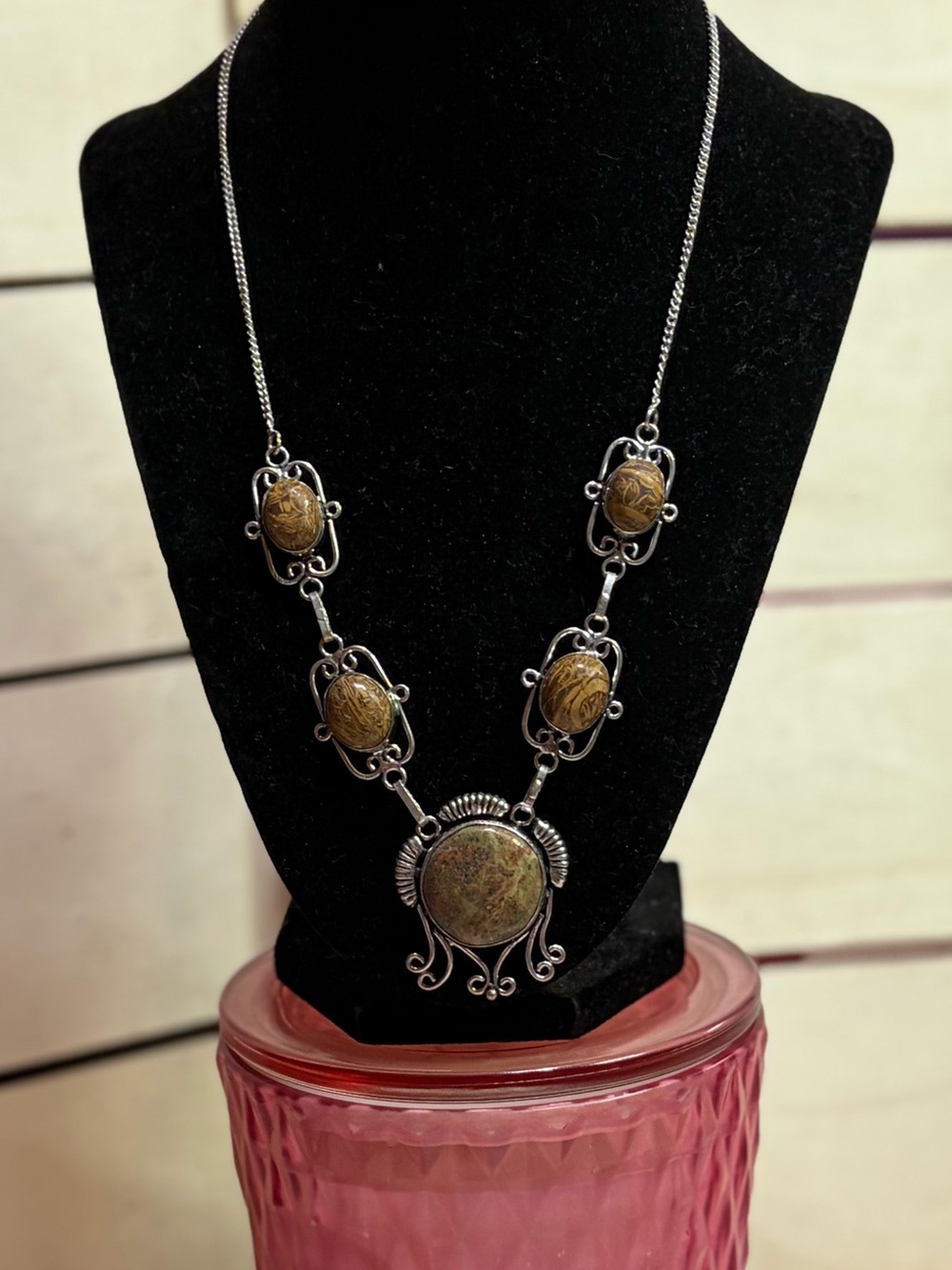 Artisan Brown and Olive Stone Pendant Necklace - Women Jewelry